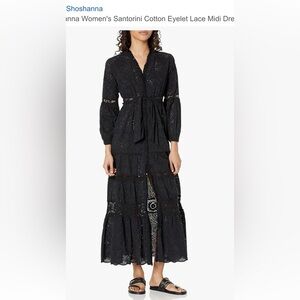 Shoshanna Santorini Black Eyelet Lace Button Up Dress Size Medium NWT
